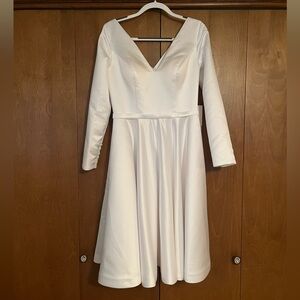 Simple V Neck A Line Tea Length Dress